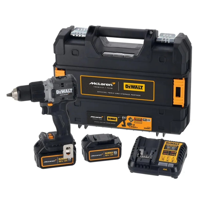 Taladro percutor a batería dewalt 18v brushless :2 baterías li-ion 5ah - maletín tstak - dcd85mp2t-qw