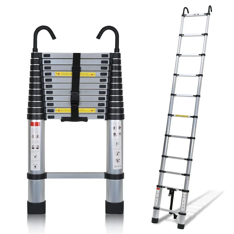 Escalera telescópica 3,2m silber escalera telescópica plegable con empuñaduraescalera simple recta carga máx. 150 kg