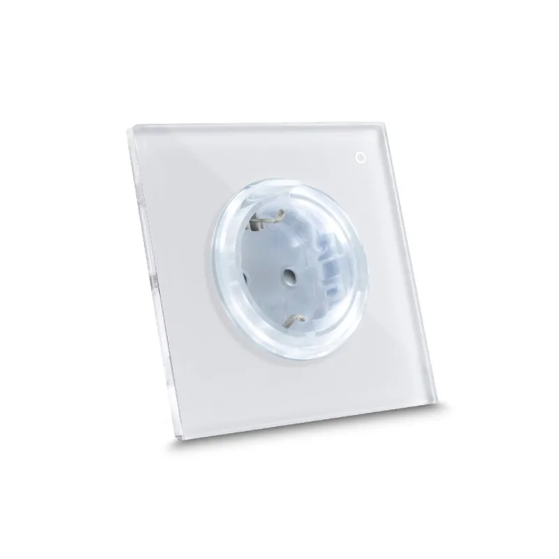 Enchufe de diseño conectado por wi-fi iotty ode plus con placa táctil retroiluminada de vidrio templado, negro, tipo f, blanco nieve