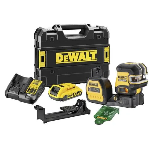 Dewalt dce825d1g18-qw nivel láser autonivelante verde de líneas en cruz + 5 puntos xr 18v/12v con batería 18v li-ion 2ah