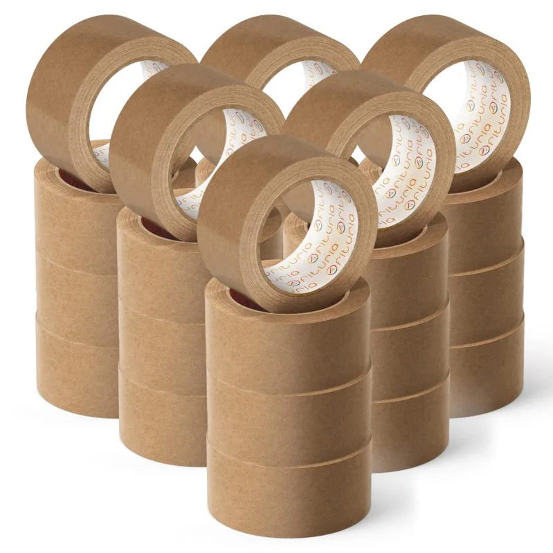 Cinta adhesiva ecológica de papel kraft color marrón. cinta de carrocero para embalaje. ofituria (48 mm x 45 mts - kraft, 24 rollos)