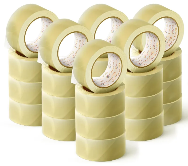 Cinta adhesiva de embalar transparente para embalaje de cajas de cartón de envíos y mudanzas. ofituria (36cm x 120mts - transparente, 24 ud)