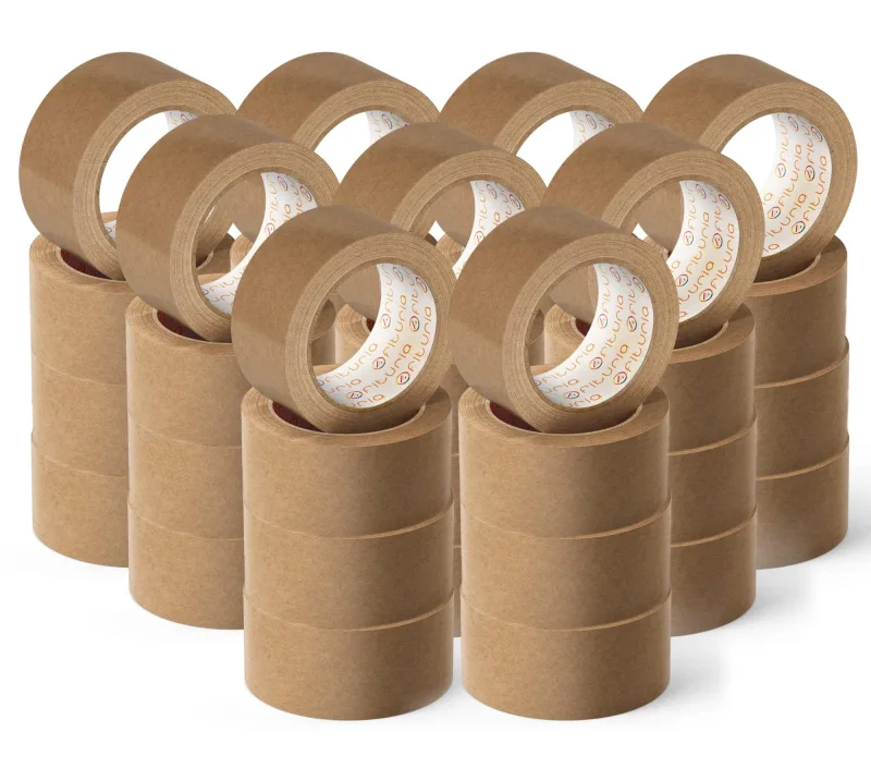 Cinta adhesiva ecológica de papel kraft color marrón. cinta de carrocero para embalaje. ofituria (48 mm x 80 mts - kraft, 36 rollos)