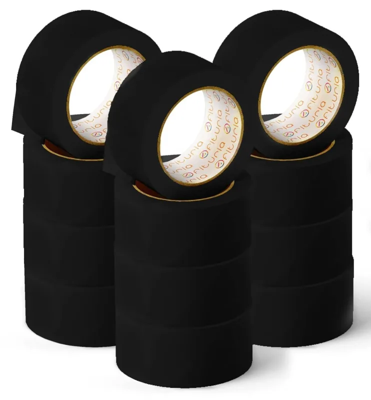 Ofituria cinta adhesiva, color negro, cinta para embalaje y organizar tus cajas y envíos 66 mt x 48 mm (12 und. - negro)