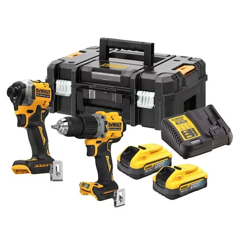 Kit de 2 herramientas dewalt 2 baterías 18v 5ah powerstack taladro de percusión dcd805 + atornillador de percusión dcf850 - dck2050h2t-qw