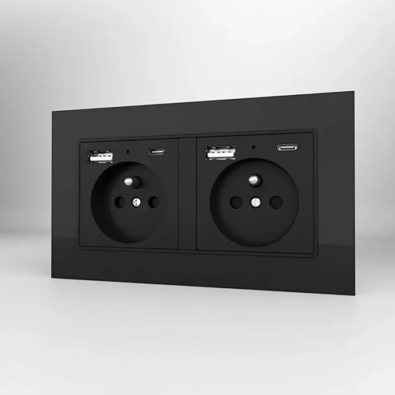 Tomas dobles completas con 2 usb/2 tipo c-eu (86x146mm) negro