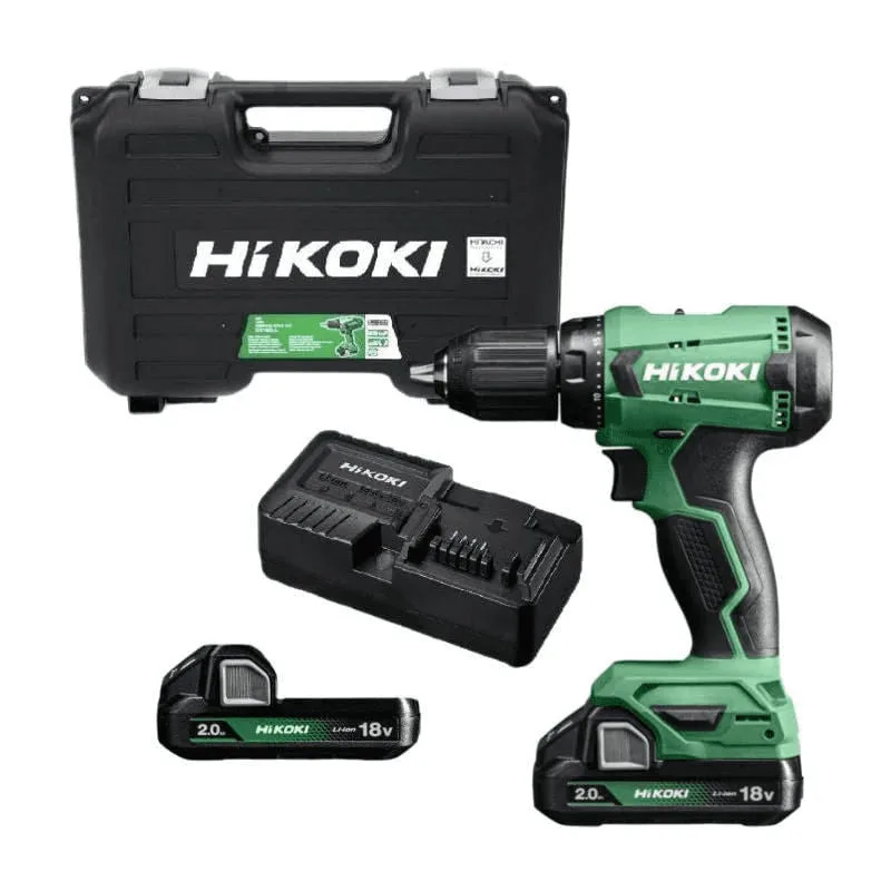 Hikoki ds18da cordless drill (18 v, li-ion, 50 nm, 20-level torque adjustment, led, in transport case, includes 2 x 2.0 ah battery and charger)