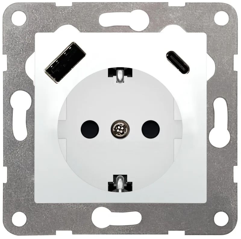 Enchufe schuko 2p + tt 16a c/usb c bjc viva blanco