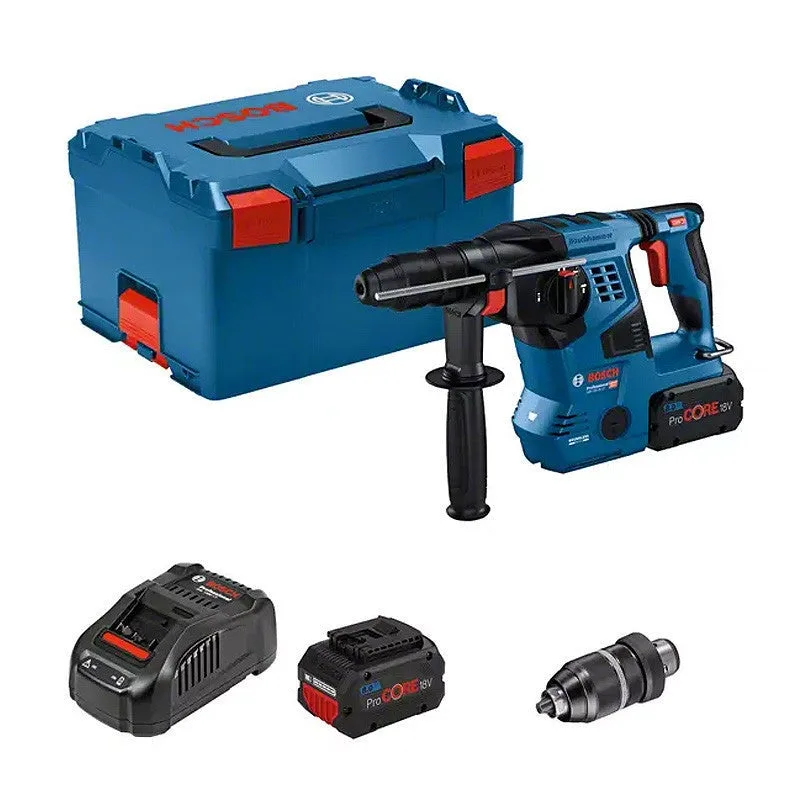 Taladro percutor inalámbrico bosch professional gbh 18v-28 cf professional, 18 voltios azul/negro, 2 baterías procore18v 8,0 ah,