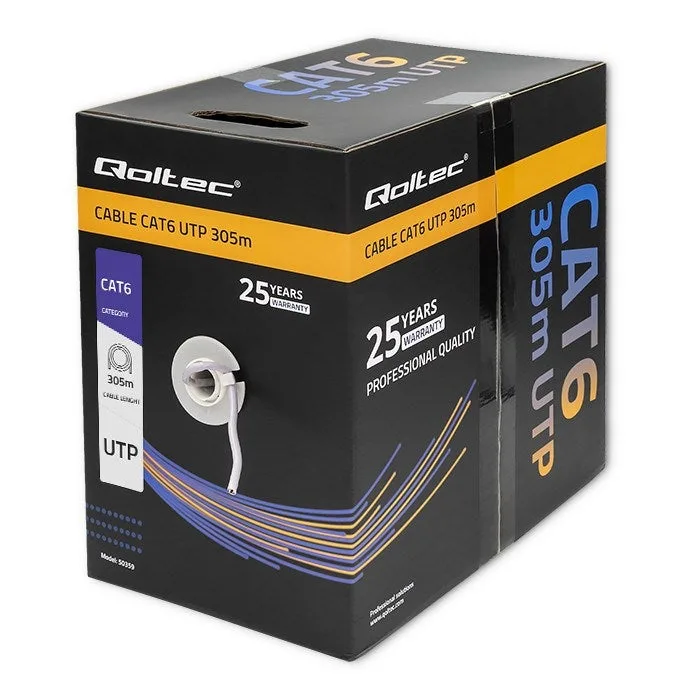 Cable de red utp qoltec 50359| cat6 | 305m | pvc gris