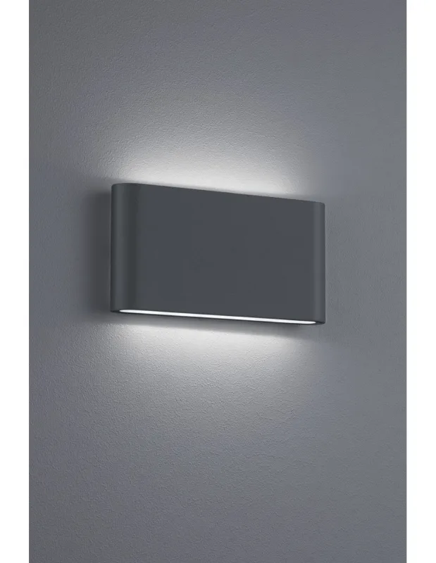 Aplique rectangular thames ii led doble emisión ip54 antracita l17 cm trio lighting