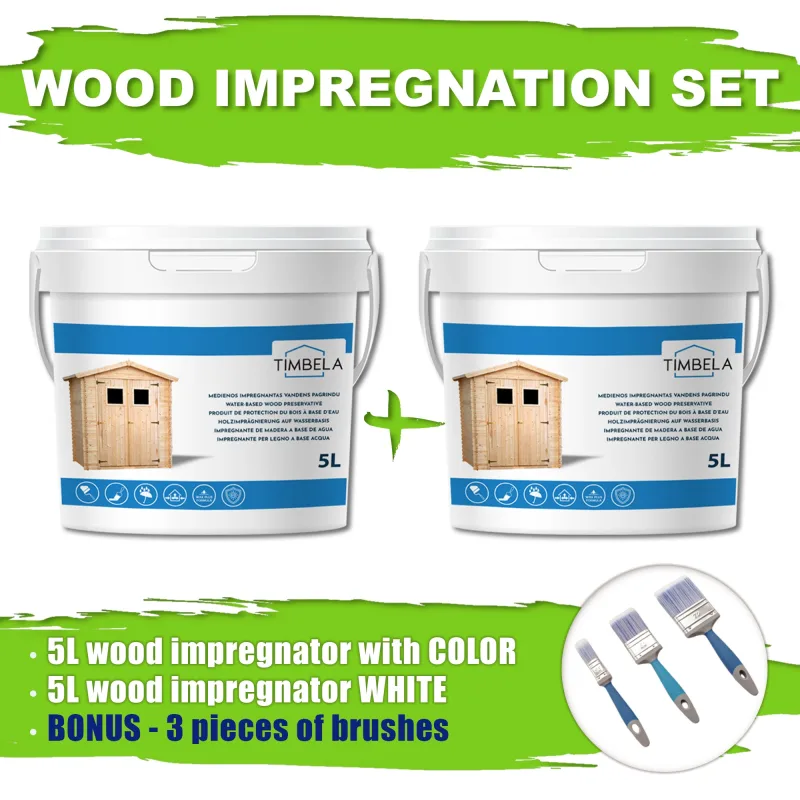 Set de productos protectores para pintar casas de madera – 5 l blanco+5 l blanco lightoak+juegos de pinceles de regalo