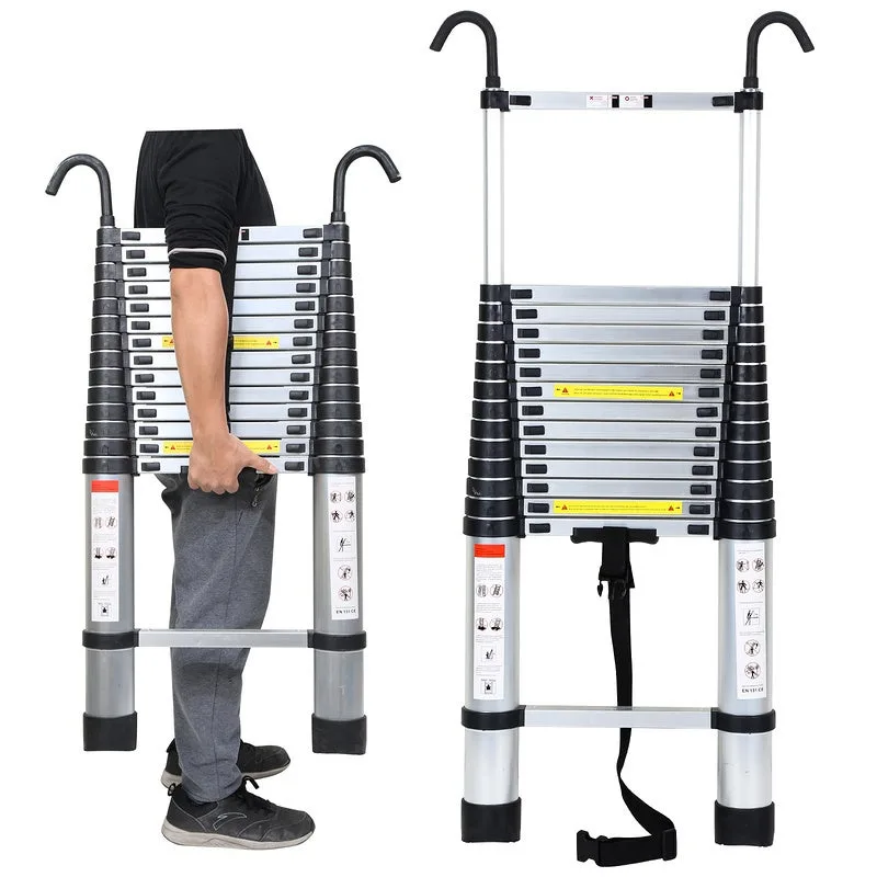 Escalera telescópica 4,4m silber escalera telescópica plegable con empuñaduraescalera simple recta carga máx. 150 kg