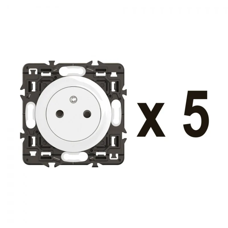 Paquete de 5 enchufes con toma de tierra, requiere montaje, legrand celiane, blanco