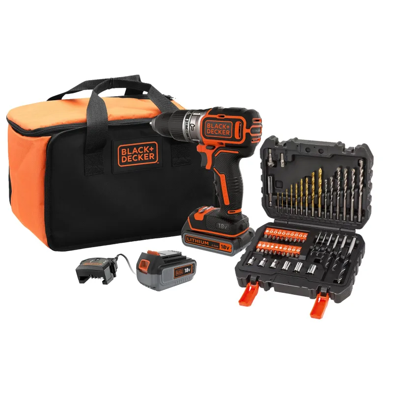 Taladro percutor inalámbrico black+decker 18v ​​- 2 baterías 18v 1x2.5ah 1x4ah - cargador - bolsa - bl188me2sa-qw