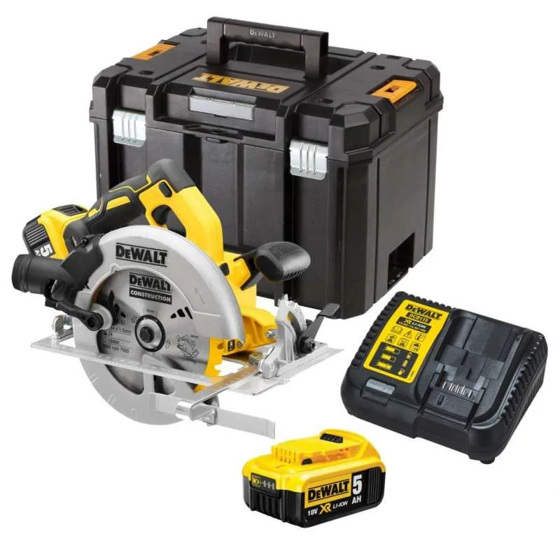 Dewalt dcs 570 p2 18 v scie circulaire sans fil brushless + coffret de transport tstak box + 2 x batteries 5,0 ah + chargeur