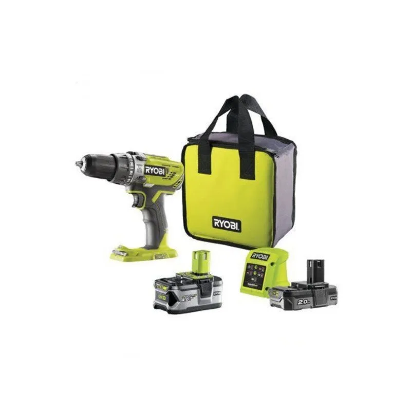 Ryobi - taladro-atornillador de impacto one+ 18 v li-ion 2.0 / 4.0 ah 50 nm con bolsa de herramientas - r18pd3-242s