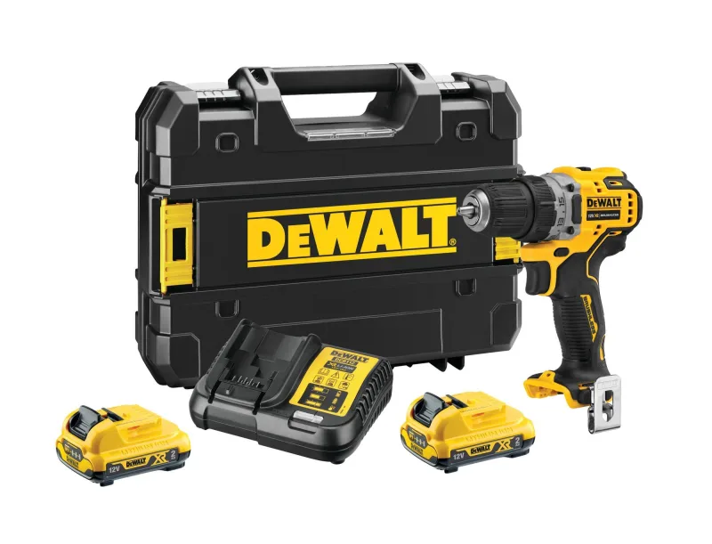 Taladro a batería dewalt 12v brushless - 2 baterias - incluye 2 baterías li-ion 2ah, cargador multi-voltaje xr, pinza para cinturón y maletín tstak - dcd701d2-qw