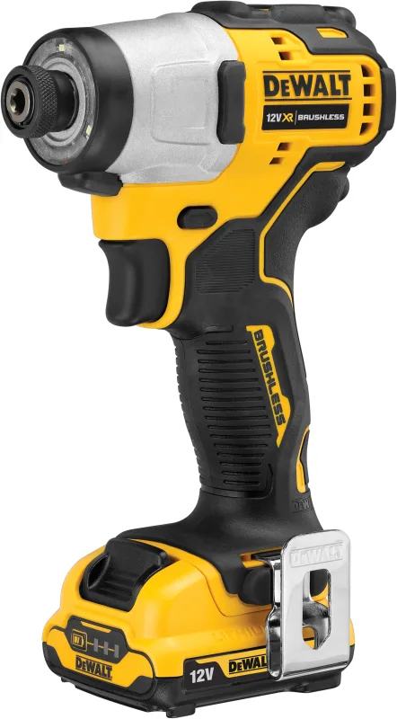 Atornillador de impacto a batería dewalt 12v brushless - 2 baterias - maletín tstak, pinza para cinturón, 2 baterías 2ah li-ion, cargador multi-voltaje xr - dcf801d2-qw