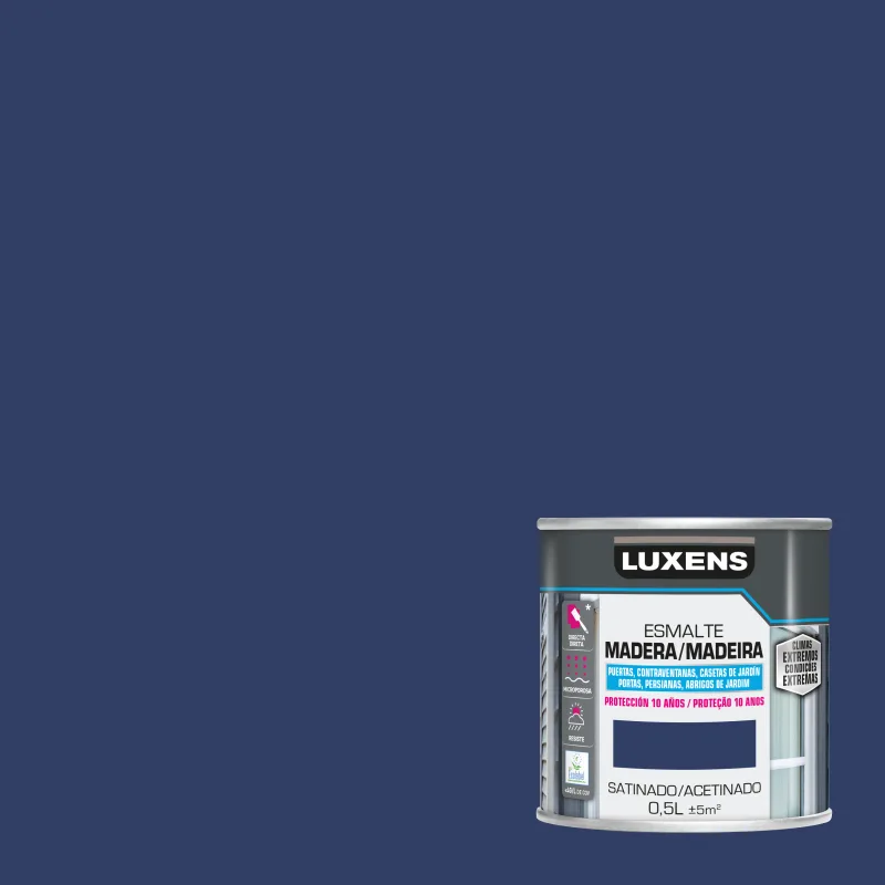 Pintura exterior color saphir 1 para madera, persiana, puerta luxens satinado 500ml base agua