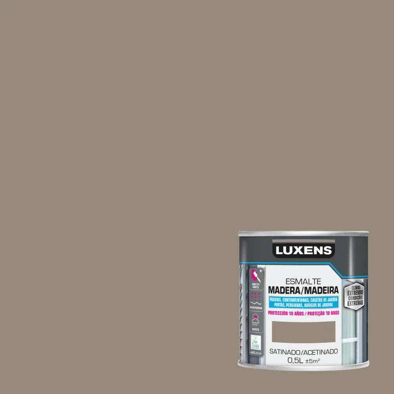 Pintura exterior color moka 1 para madera, persiana, puerta luxens satinado 500ml base agua