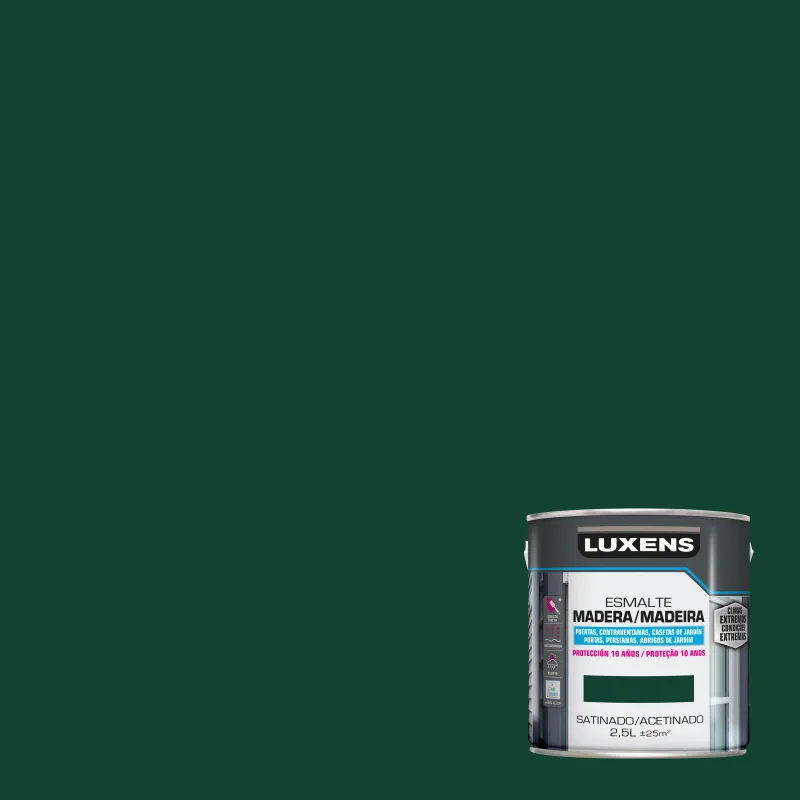Pintura exterior color moss green para madera, persiana, puerta luxens satinado 2.5l base agua