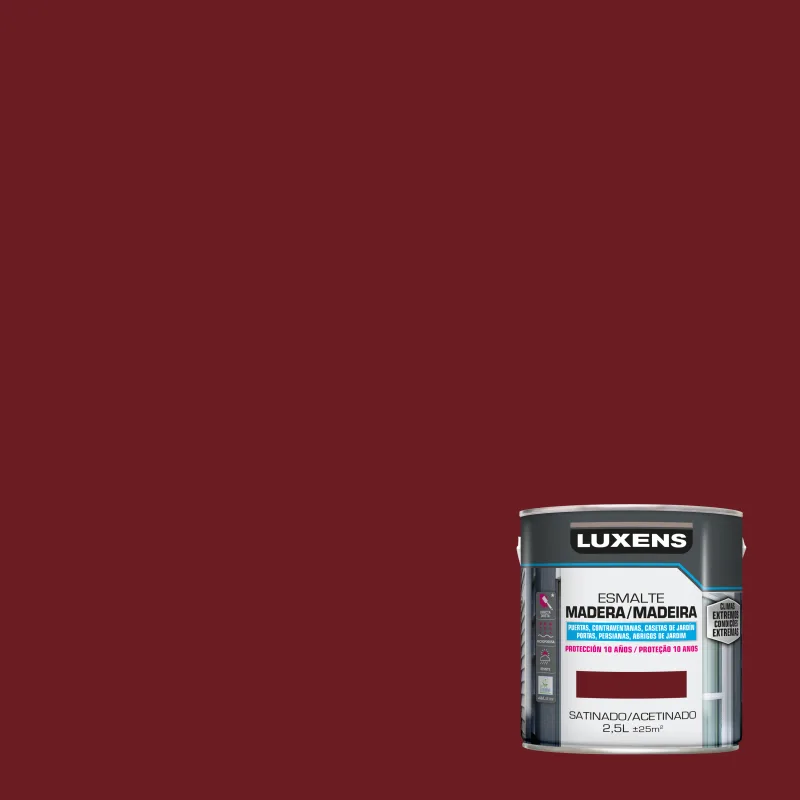 Pintura exterior color purple red para madera, persiana, puerta luxens satinado 2.5l base agua