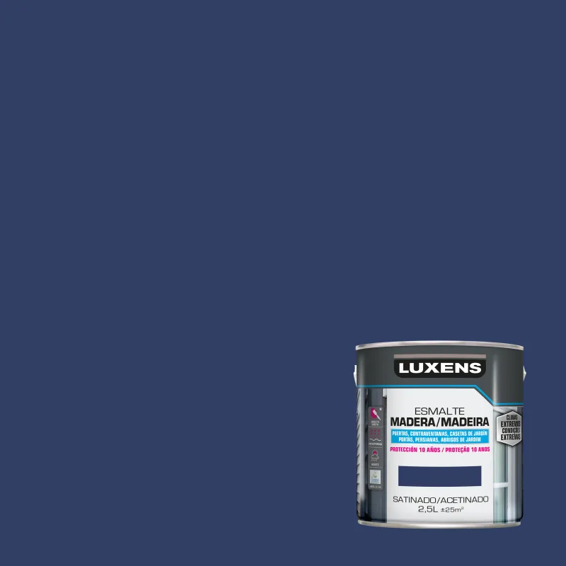Pintura exterior color saphir 1 para madera, persiana, puerta luxens satinado 2.5l base agua