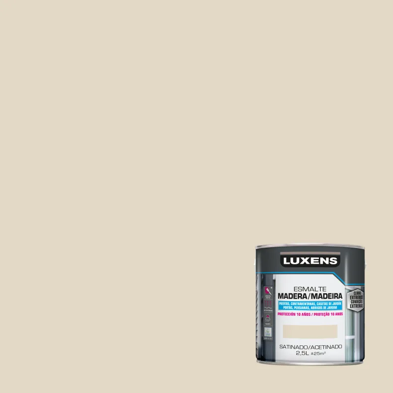 Pintura exterior color oyster white para madera, persiana, puerta luxens satinado 2.5l base agua