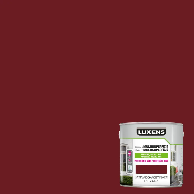 Pintura exterior color rojo para madera, pvc, pared luxens satinado 2l base agua antigoteo