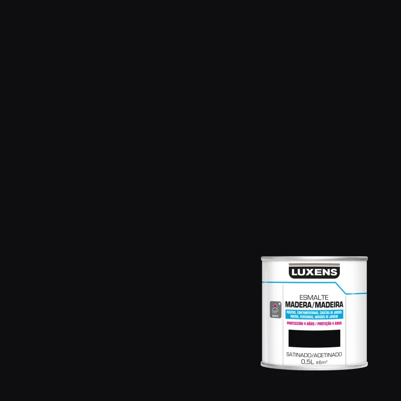 Pintura exterior color negro para madera, persiana, puerta luxens satinado 500ml base agua
