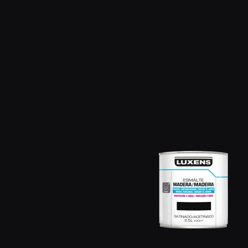 Pintura exterior color negro para madera, persiana, puerta luxens satinado 2.5l base agua