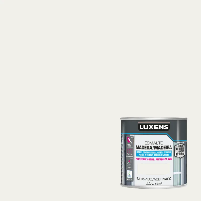 Pintura exterior color blanco para madera, persiana, puerta luxens satinado 500ml base agua