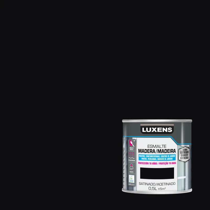 Pintura exterior color negro para madera, persiana, puerta luxens satinado 500ml base agua