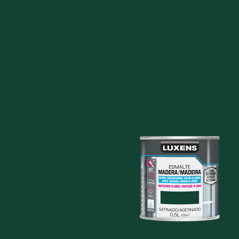 Pintura exterior color moss green para madera, persiana, puerta luxens satinado 500ml base agua