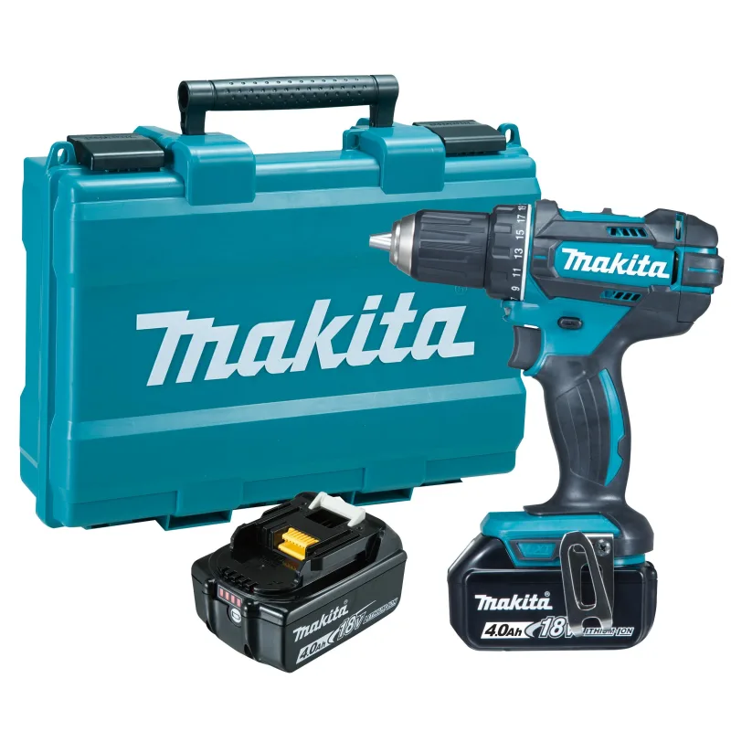 Atornillador a batería makita 18v - 2 baterias (4,0 ah), cargador rápido y maletín pvc. - ddf482rme