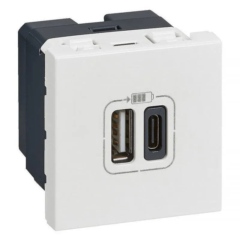 Toma doble con usb c y a, legrand mosaic, blanco