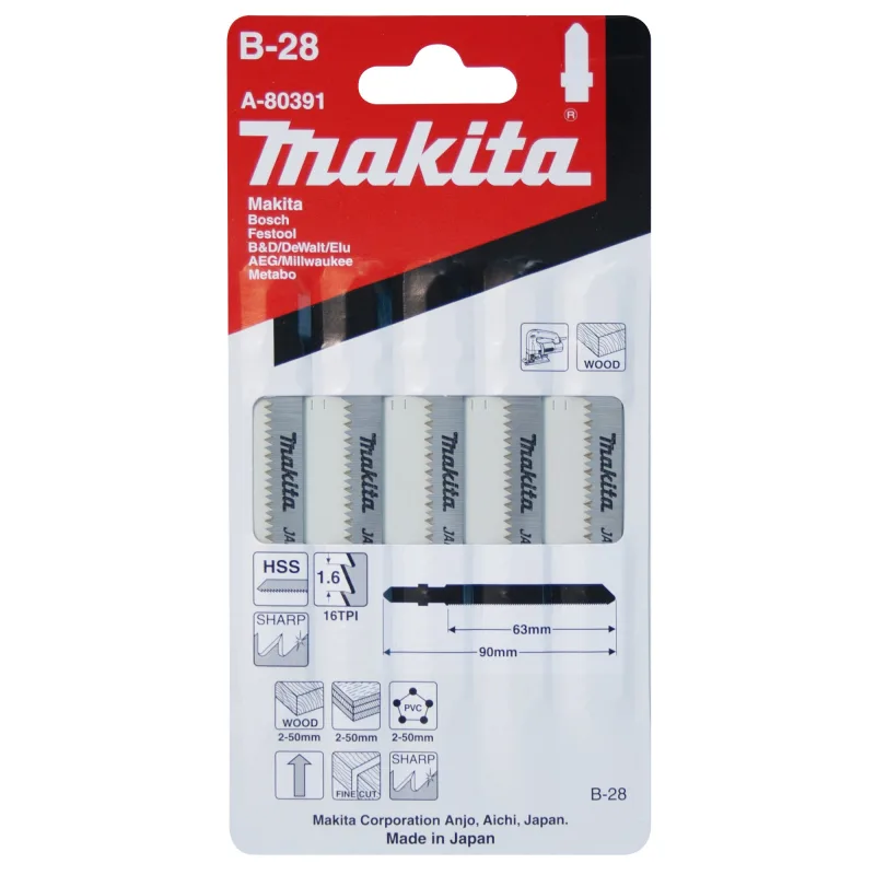 5 hoja de sierra calar ,vástago en t, madera makita a-80391