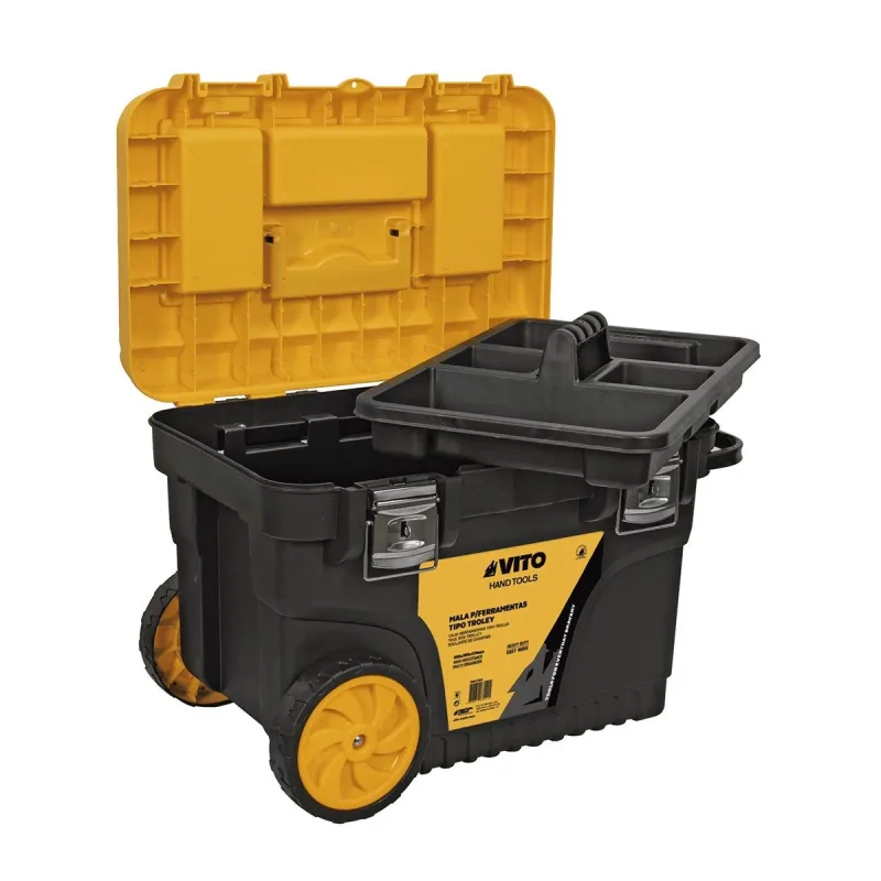 Caja de herramientas móvil 59,5 x 38 x 42 cm – maletín de herramientas con ruedas y asa telescópica vito