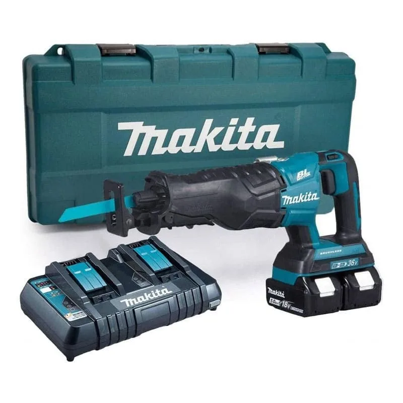 Sierra de sierra 36 v => 2 x 18 v li-ion 5 ah makita - 2 baterías, cargador, maletín - djr360pt2