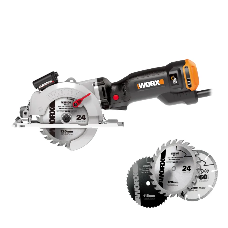 Mini sierra circular de mano worx wx437, 800 w potencia ø 120mm + discos