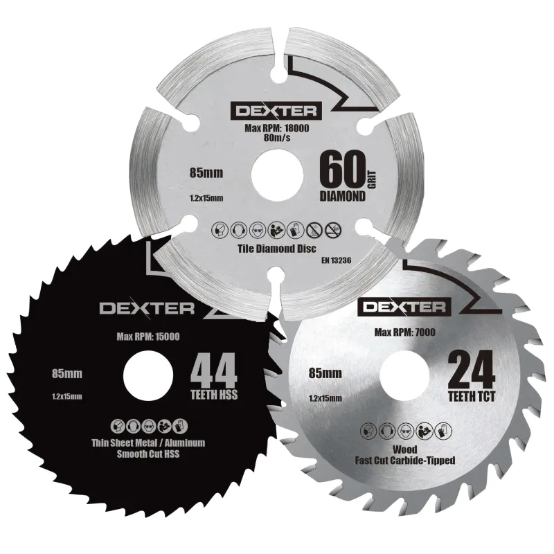 3 discos de sierra circular dexter para madera, aluminio y granito , 85 x 15mm