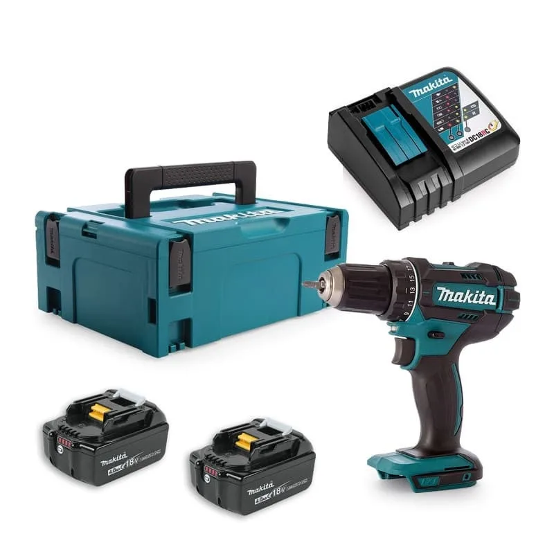 Makita ddf 482 rmj perceuse visseuse sans fil18v 62nm + 2x batteries 4,0 ah + chargeur + makpac