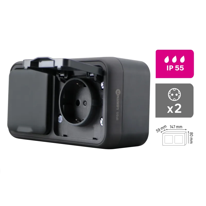 Enchufe schuko doble lexman trail ip55 color antracita