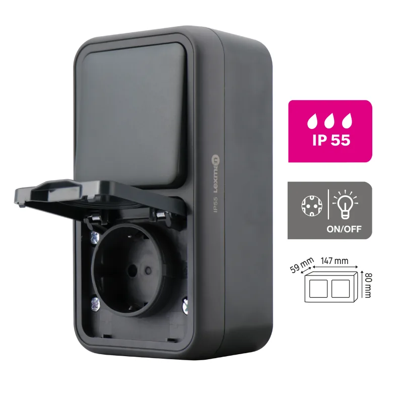 Enchufe schuko con conmutador lexman trail color antracita