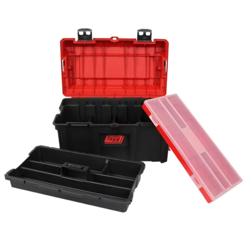 Cambiar título por esto: caja de herramientas modular l tayg con capacidad de 57 litros cierre metálico