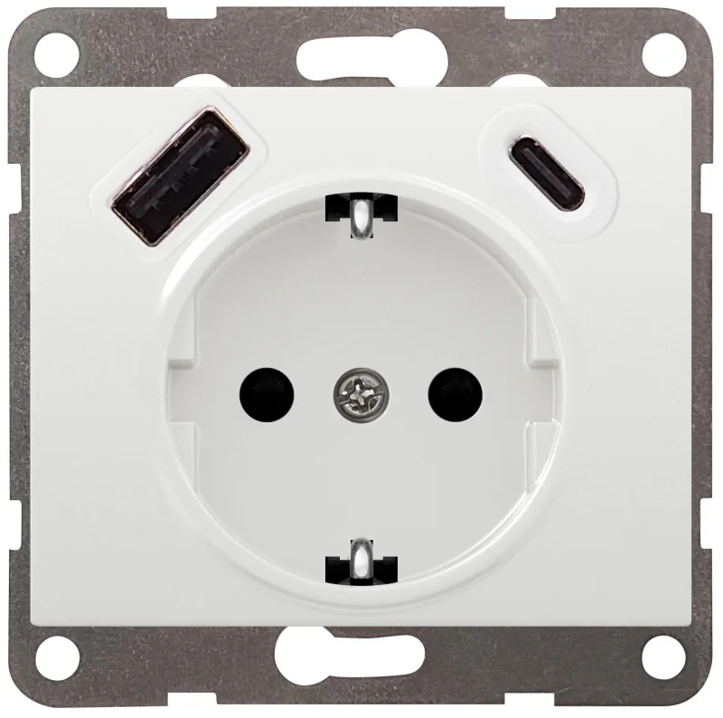 Enchufe schuko 2p + tt 16a c/usb c bjc iris blanco