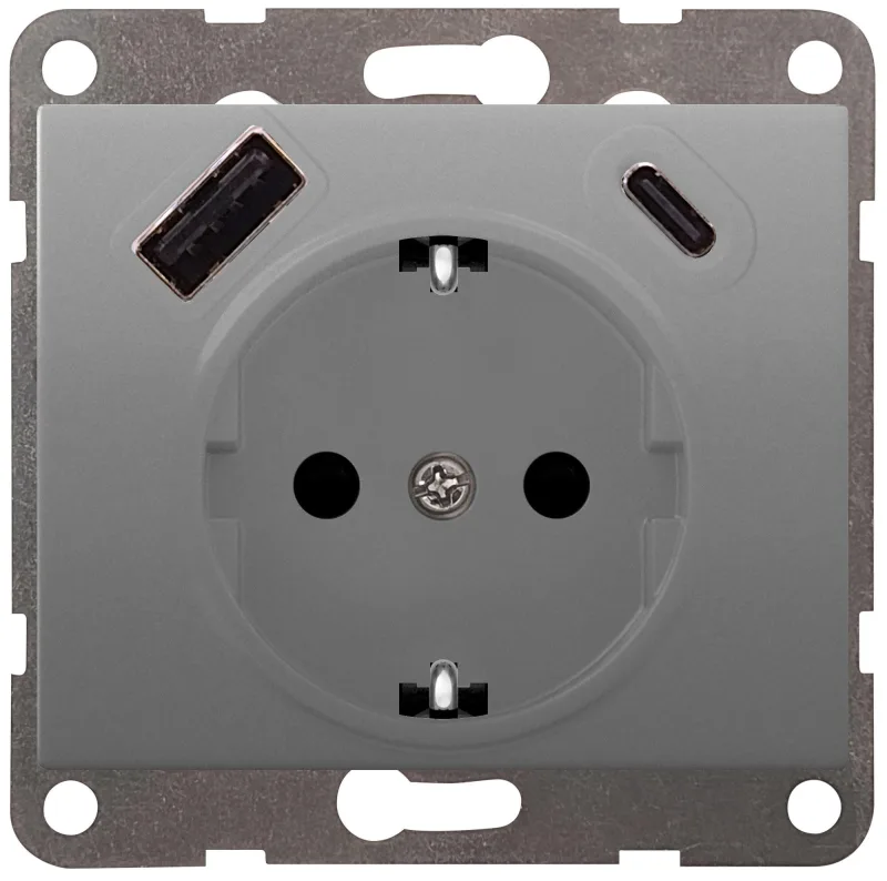 Enchufe schuko 2p + tt 16a c/usb c siemens mega aluminio