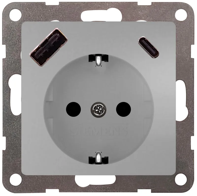 Enchufe schuko 2p + tt 16a c/usb c siemens miro aluminio
