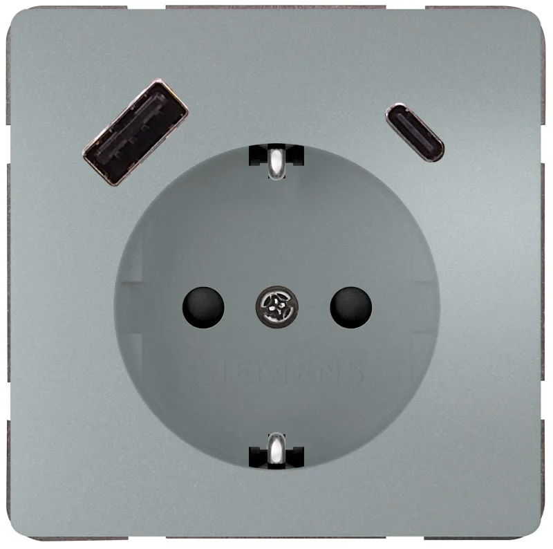 Enchufe schuko 2p + tt 16a c/usb c siemens style aluminio